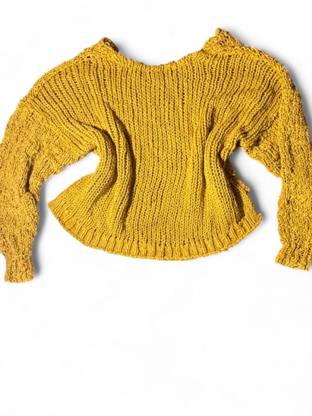 Free People Sunday Shore Sweater Mustard Gold Open Knit Chunky Size S - Picture 5 of 5
